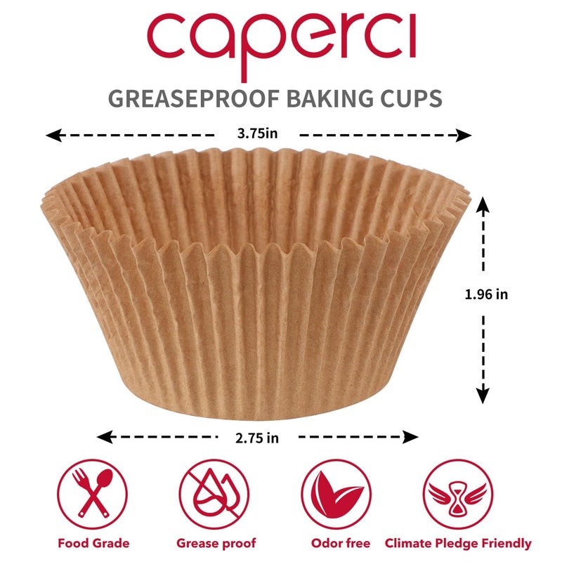 Caperci Jumbo Cupcake Liners Natural Muffin Baking Cups 300-Count, No Smell, Food Grade, Upgraded Grease-Proof Paper (Natural) - Image 2