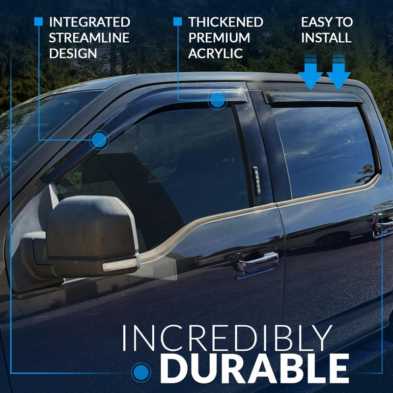 Tuningpros WV-807B Outside Mount Window Visor Deflector Rain Guard Dark Smoke 4-pc Set, Compatible with 2013-2017 Infiniti QX56 QX80 - Image 4