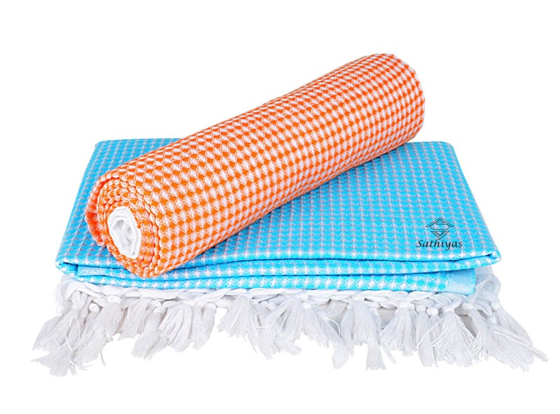 Sathiyas Soft Cotton Bath Towels - Pack of 2 (Blue, Orange) - Image 5