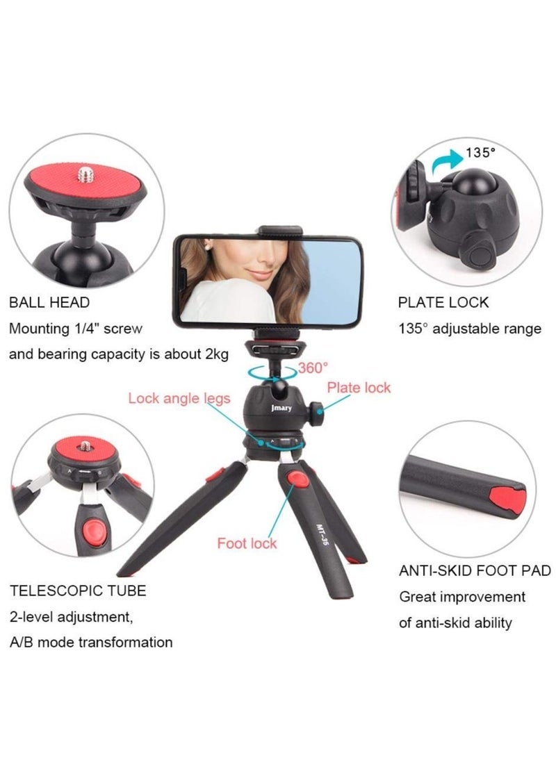 Jmary MT-35 - Table Top Mini Portable Fold-able Extendable Tripod Stand for Mobile Phones and DSLR & Digital Cameras - Coming with Universal Mobile Phone Holder (MT-35-BLK) - Image 2