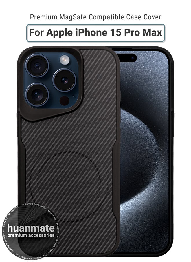huanmate - Apple iPhone 15 Pro Max MagSafe Case Black/Titanium- High Quality Strong Magnet, Wireless Charging Compatible, Shockproof Protection, Ultra Slim Anti-Scratch Magnetic Cover for Apple iPhone 15 Pro Max - Image 1
