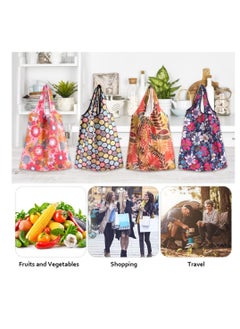 Excefore Large Pouch Printed Grocery Bag, 4 Pcs with Handle Waterproof Reusable Grocery Bag, Foldable Extra Large Portable Totes Bag, for Shopping, Travel, Picnic  - Image 3
