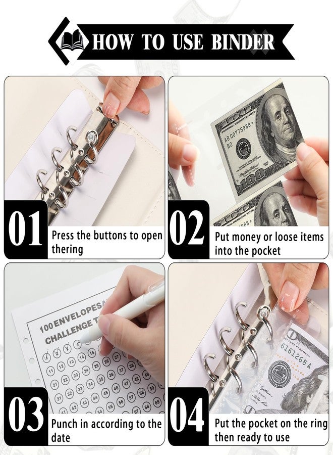 NICOOTH 100 Envelopes Money Saving Challenge Money Saving Binder 100 Envelope Challenge Binder Savings Binder Envelope A5 Savings Challenge Book (A5 Full White) - Image 3