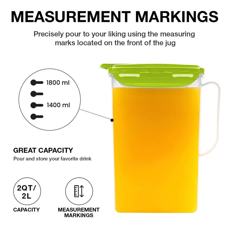 LocknLock Aqua Fridge Door Water Jug with Handle BPA Free Plastic Pitcher with Flip Top Lid Perfect for Making Teas and Juices, 2 Quarts, Green - Image 4