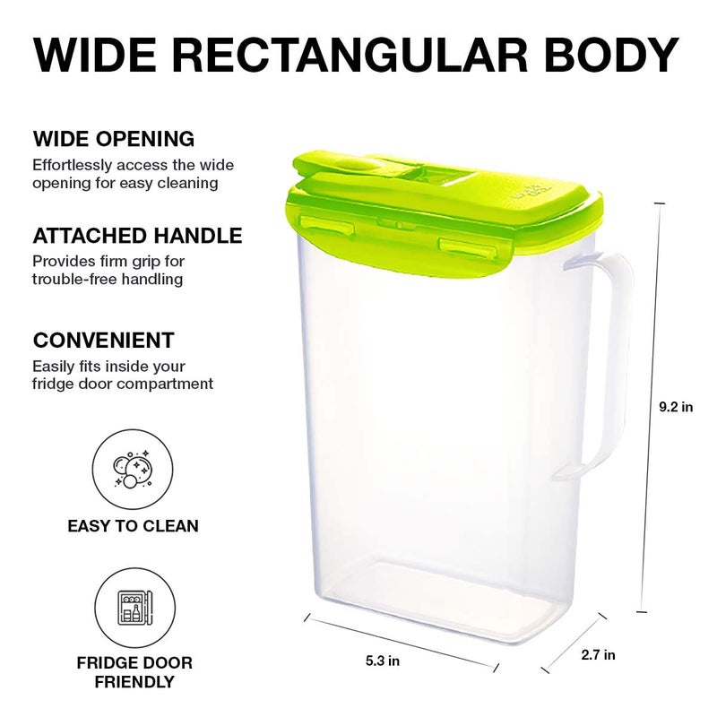 LocknLock Aqua Fridge Door Water Jug with Handle BPA Free Plastic Pitcher with Flip Top Lid Perfect for Making Teas and Juices, 2 Quarts, Green - Image 3