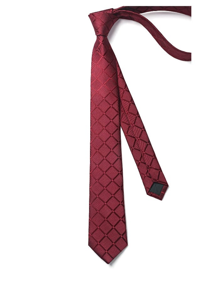Skinny Ties for Men, Classic Men's Skinny Width  2.17" , Wide Slim Ties in Different Textured Style Mixed, Formal Business Silk Silm Tie Woven Jacquard Thin Tie Wedding Party (Brick red) - Image 4