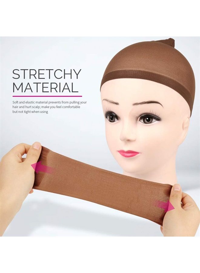 FANDAMEI 4 قطع قبعات شعر مستعار من النايلون المرن باللون البني الداكن للنساء - Image 3