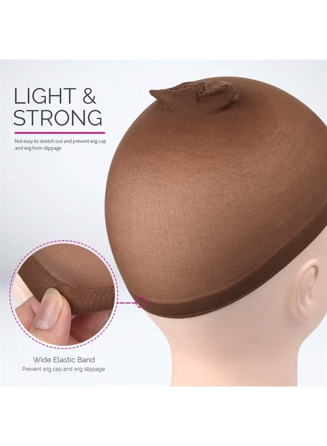 FANDAMEI 4 قطع قبعات شعر مستعار من النايلون المرن باللون البني الداكن للنساء - Image 5