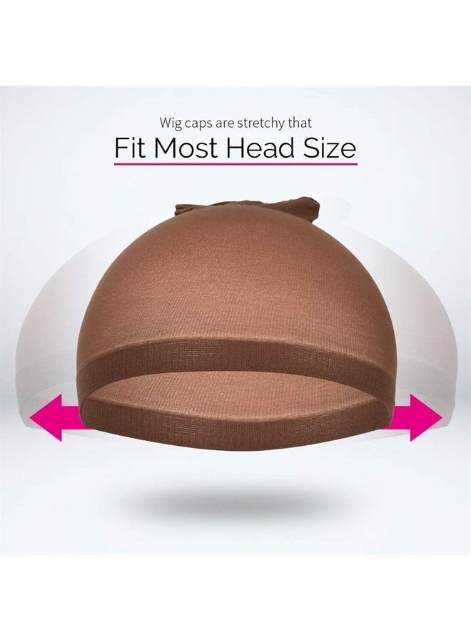 FANDAMEI 4 قطع قبعات شعر مستعار من النايلون المرن باللون البني الداكن للنساء - Image 2