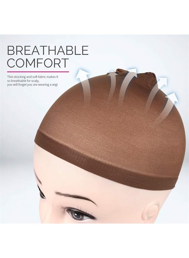 FANDAMEI 4 قطع قبعات شعر مستعار من النايلون المرن باللون البني الداكن للنساء - Image 4