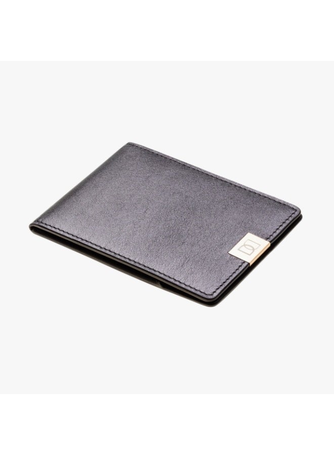 محفظة جلد رجالي أنيقة – أسود مع مشبك ذهبي، حماية rfid - Image 1