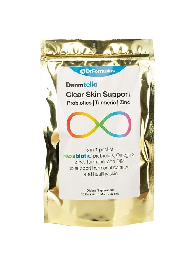 DrFormulas Dermtella Clear Skin Support Packs | Pills with Zinc, Probiotics & DIM | Supplements for Women, Teens & Men with Nexabiotic Probiotics, Turmeric, Fish Oil, 1 Month Supply - Image 1