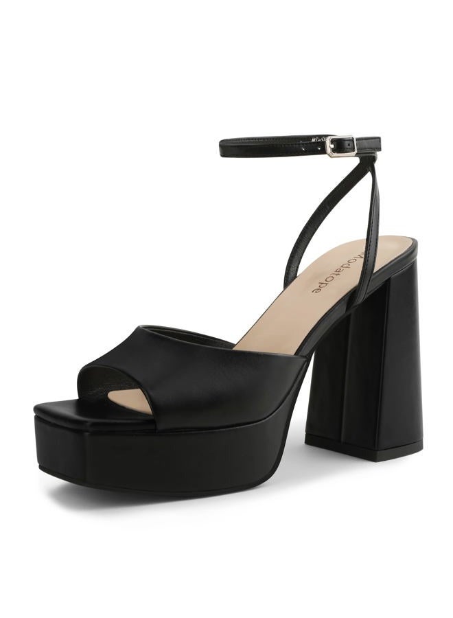 Modatope Platform Heels for Women Black Platform Sandals Chunky Heel Open Toe Pumps Ankle Strap Womens Wedding Party Sandals Shoes Size 8 - Image 1