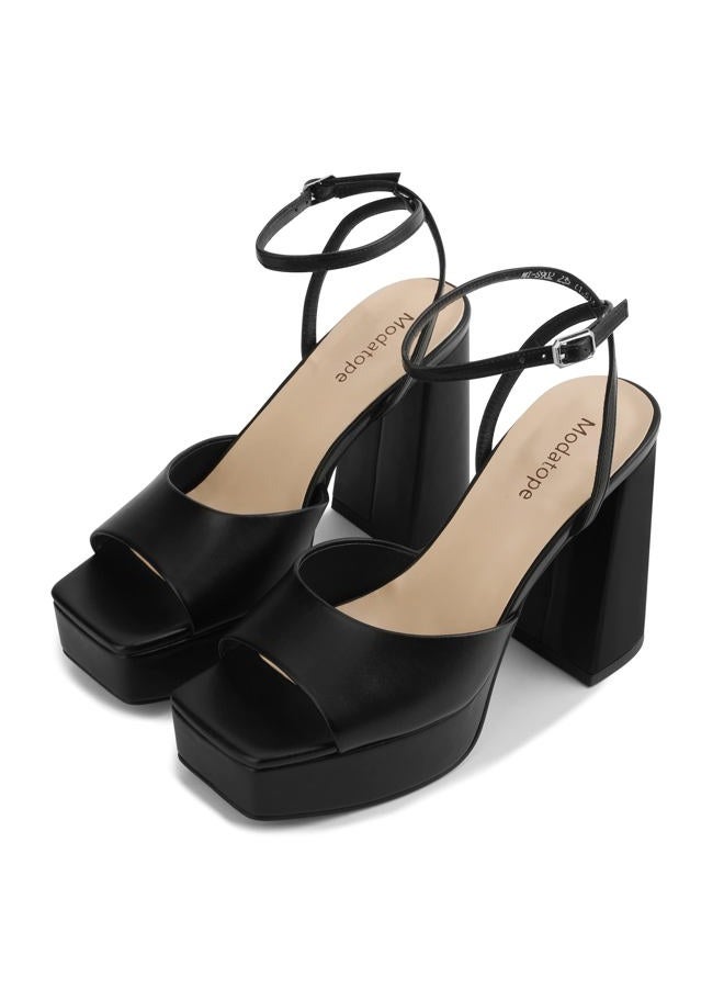 Modatope Platform Heels for Women Black Platform Sandals Chunky Heel Open Toe Pumps Ankle Strap Womens Wedding Party Sandals Shoes Size 8 - Image 5