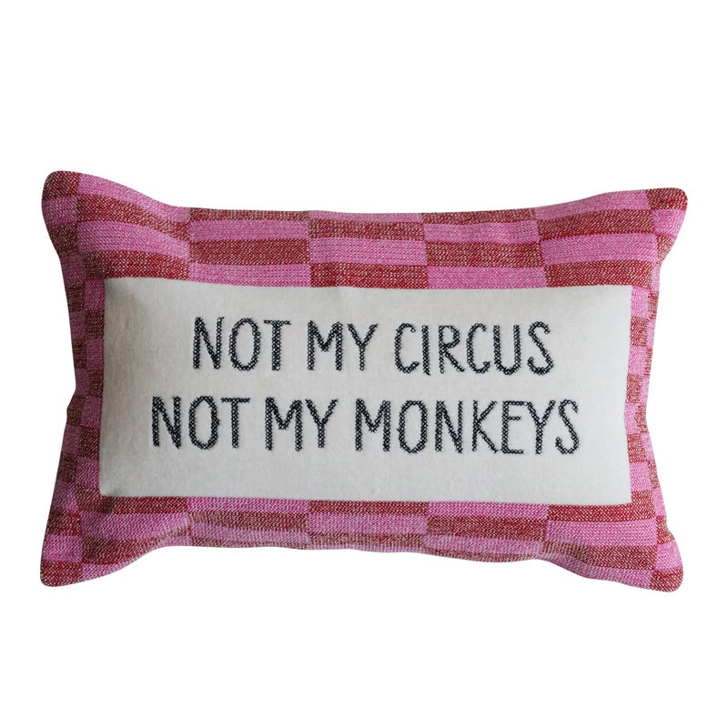 Creative Co-Op Cotton Velvet Embroidered Lumbar Pillow with Geometric Pattern Not My Circusâ€¦, Multicolor - Image 3