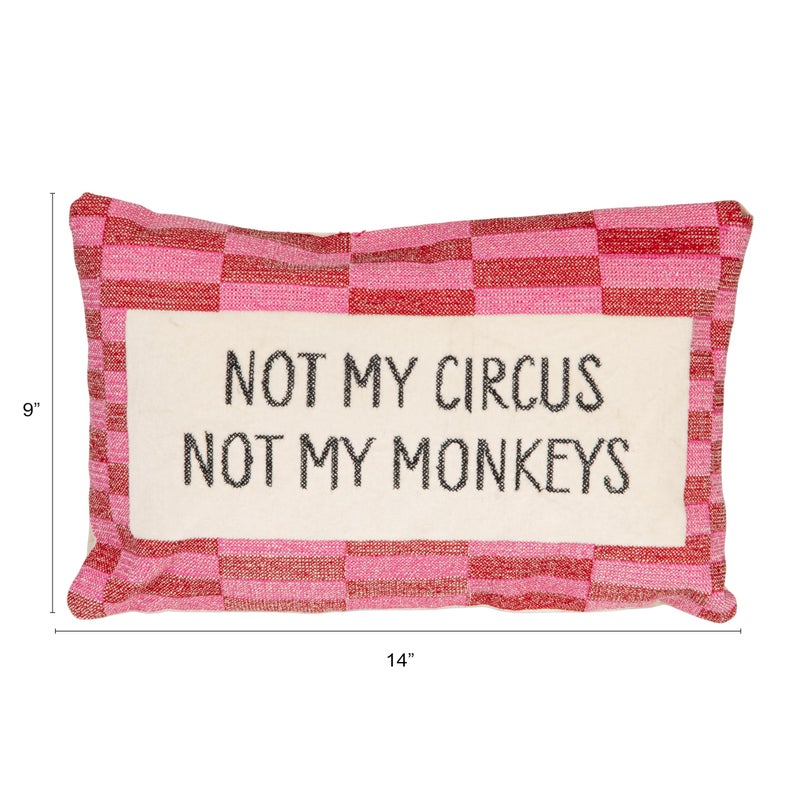 Creative Co-Op Cotton Velvet Embroidered Lumbar Pillow with Geometric Pattern Not My Circusâ€¦, Multicolor - Image 2