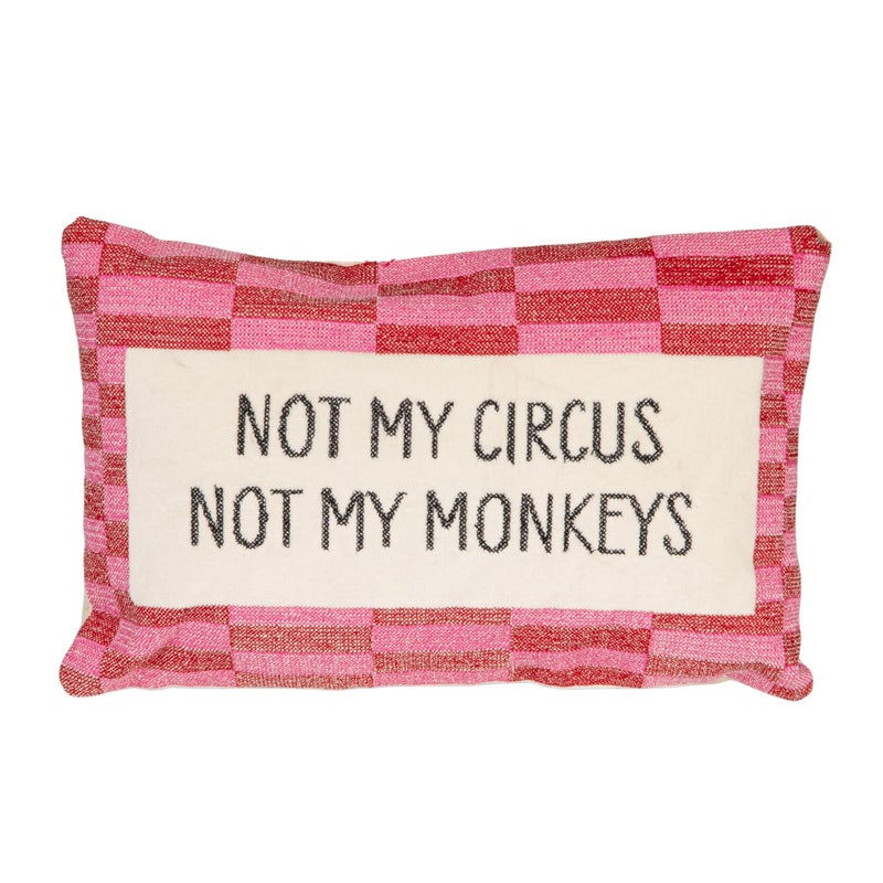 Creative Co-Op Cotton Velvet Embroidered Lumbar Pillow with Geometric Pattern Not My Circusâ€¦, Multicolor - Image 1