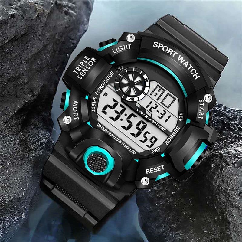 Factory wholesale special forces tactical wrist watch multi-function sports watch waterproof anti-fall luminous alarm clock electronic watch Sky blue [waterproof imported movement
