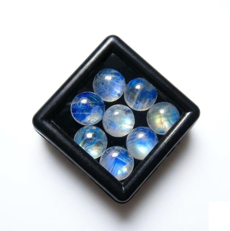 Myhealingworld 8mm Round Shape Blue Fire AAA Quality Natural Rainbow Moonstone Calibrated Cabochon Loose Gemstone 8 pcs Box. - Image 4