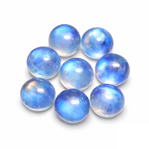 Myhealingworld 8mm Round Shape Blue Fire AAA Quality Natural Rainbow Moonstone Calibrated Cabochon Loose Gemstone 8 pcs Box. - Image 1