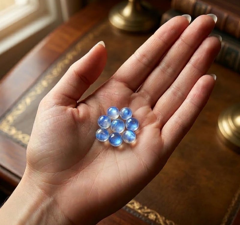 Myhealingworld 8mm Round Shape Blue Fire AAA Quality Natural Rainbow Moonstone Calibrated Cabochon Loose Gemstone 8 pcs Box. - Image 2