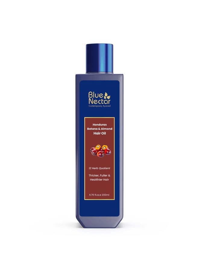 Blue Nectar Batana Oil for Thicker Hair | Pure Honduras Batana for Hair Growth with Organic Almond| Ayurvedic Hair Growth Oil for Stronger Hair (12 Herbs, 200 ml) - Image 1