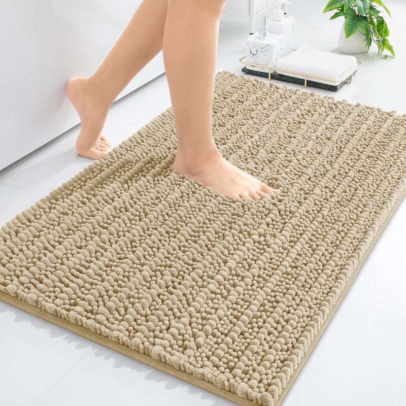 Arotive Arotive Luxury Chenille Bathroom Rug Mat Extra Soft Thick Absorbent Shaggy Bath Rugs NonSlip Machine Wash Dry Plush Bath Mats for Bathroom Shower and Tub 36x24 Beige 