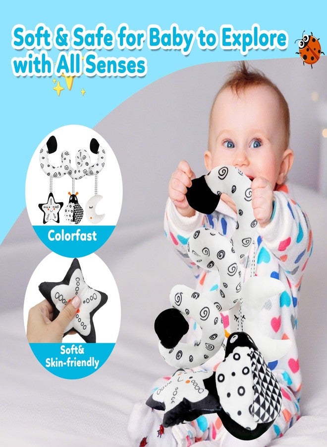 kizh Baby Hanging Stroller and Car Seat Toys High Contrast Baby Toys for Newborn Black and White Sensory Plush Activity Toy for Babies 0-6 Months-Bug - Image 5