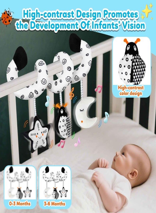 kizh Baby Hanging Stroller and Car Seat Toys High Contrast Baby Toys for Newborn Black and White Sensory Plush Activity Toy for Babies 0-6 Months-Bug - Image 3