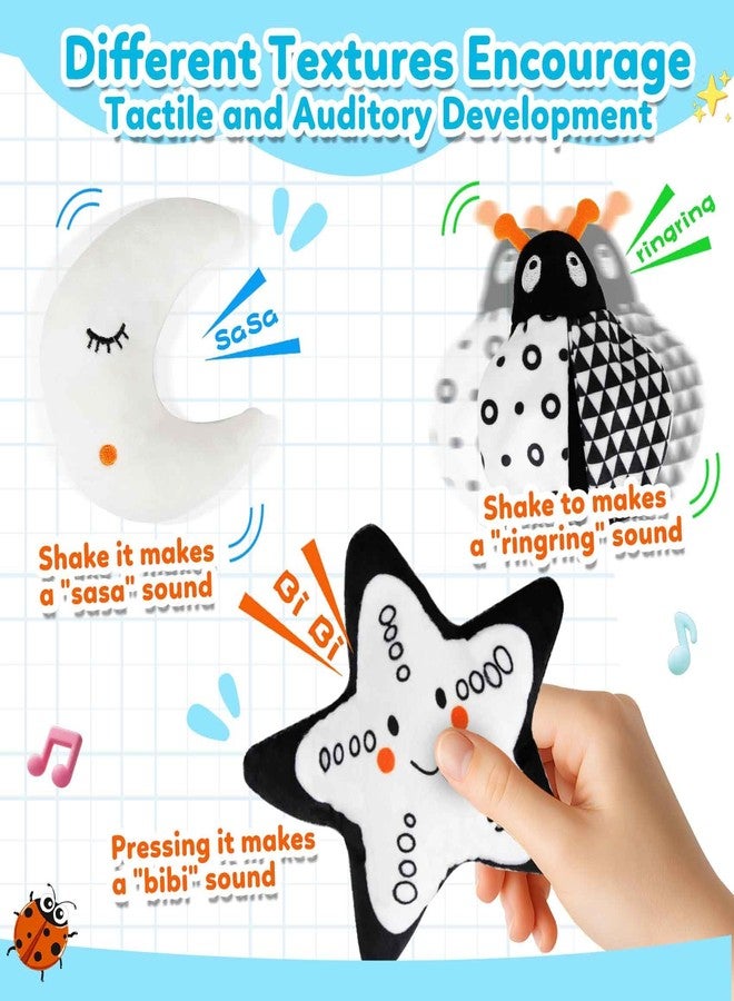 kizh Baby Hanging Stroller and Car Seat Toys High Contrast Baby Toys for Newborn Black and White Sensory Plush Activity Toy for Babies 0-6 Months-Bug - Image 4