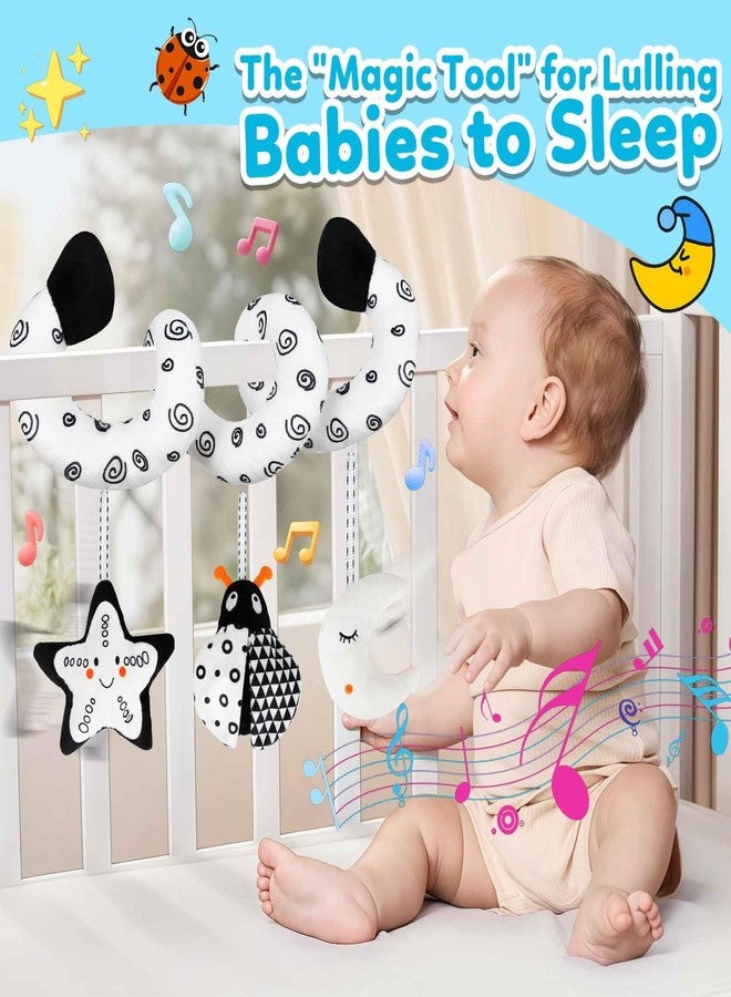 kizh Baby Hanging Stroller and Car Seat Toys High Contrast Baby Toys for Newborn Black and White Sensory Plush Activity Toy for Babies 0-6 Months-Bug - Image 2