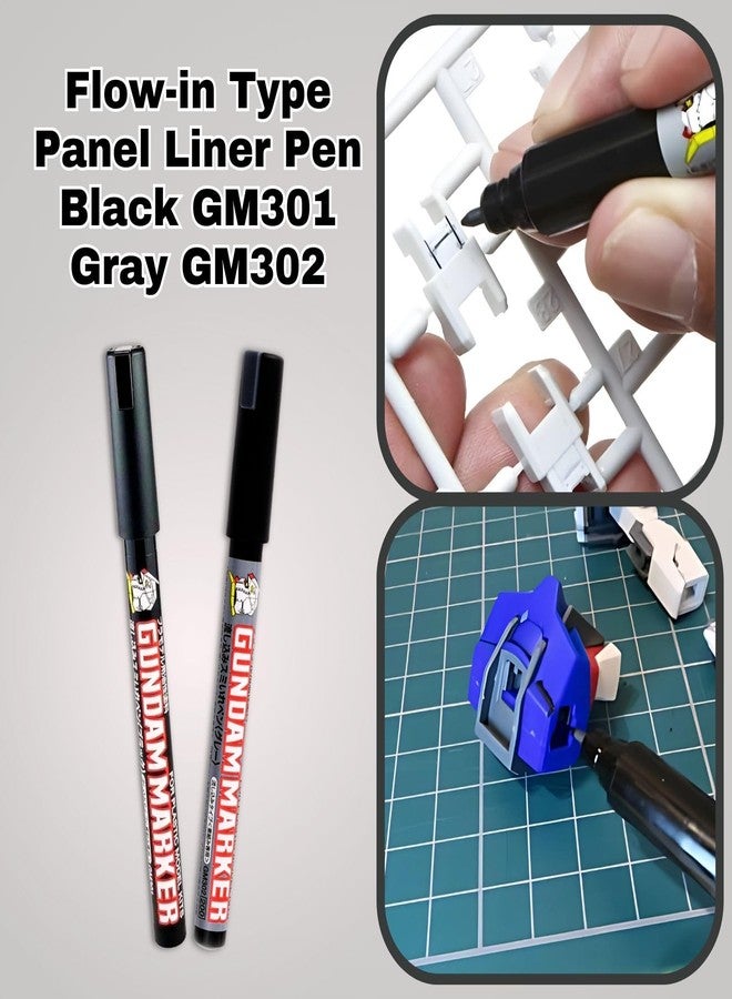 Someie GSI Creos Gundam Marker Pour Type GM301 Black & GM302 Gray & Eraser Pen GM300 & Knock-Type Eraser　Flow-in Type Panel Lining Pens - Image 2
