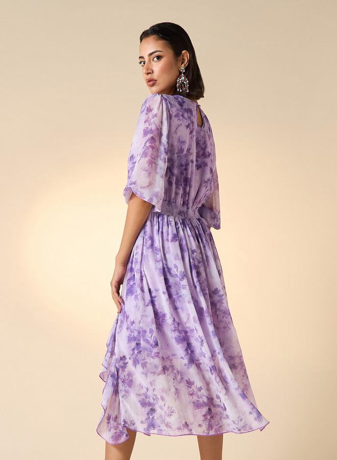 2Xtremz Floral Print Midi Ruffle Dress with Pleat Detail - Image 3