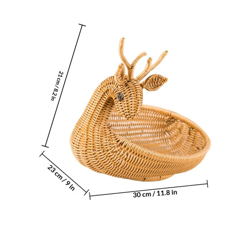 Woven Rattan Storage Basket For Snacks Bread Indoor Desktop Organizer Khaki 32x21x23cm - Image 3