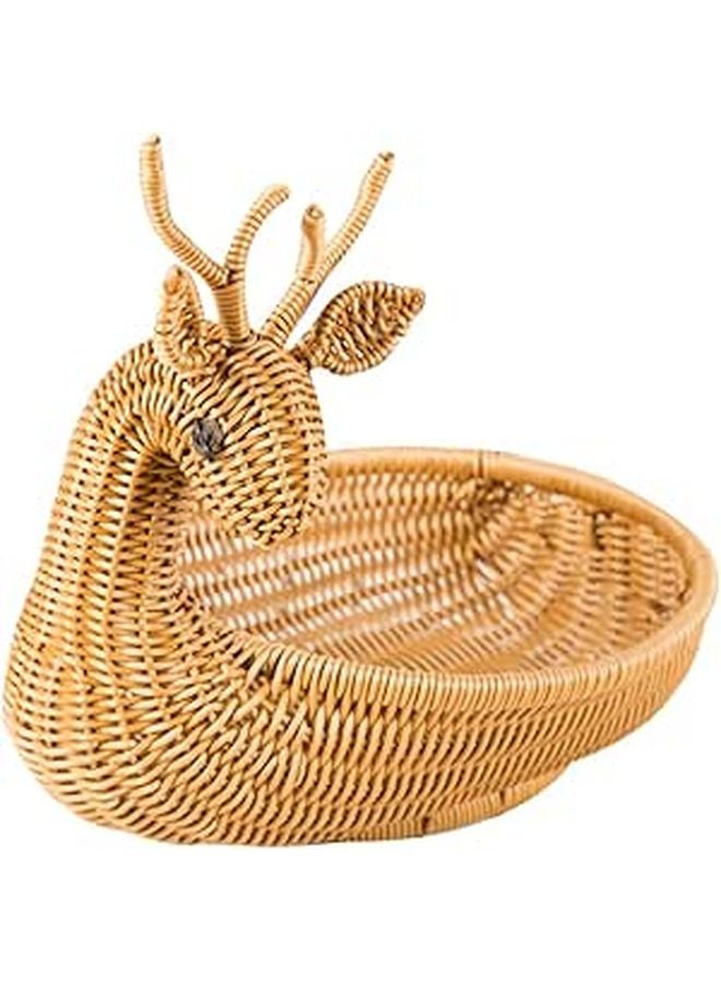 Woven Rattan Storage Basket For Snacks Bread Indoor Desktop Organizer Khaki 32x21x23cm - Image 1