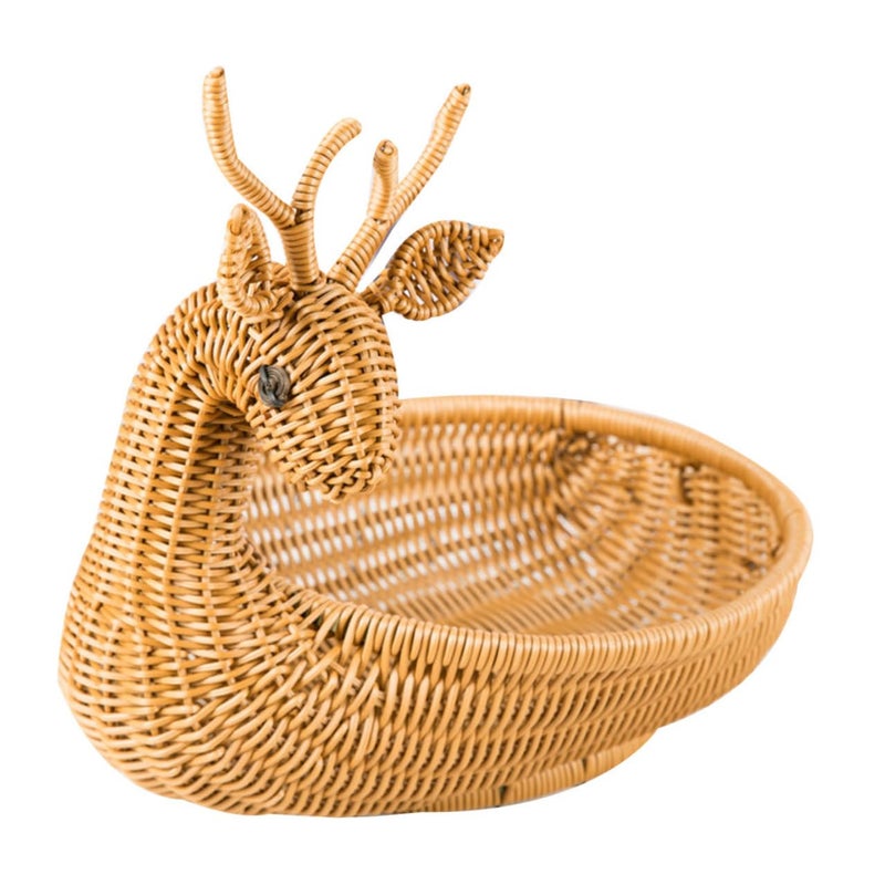Woven Rattan Storage Basket For Snacks Bread Indoor Desktop Organizer Khaki 32x21x23cm - Image 2