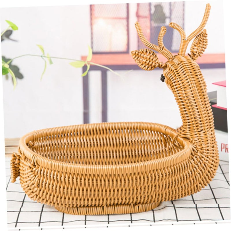 Woven Rattan Storage Basket For Snacks Bread Indoor Desktop Organizer Khaki 32x21x23cm - Image 5