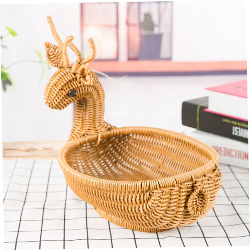 Woven Rattan Storage Basket For Snacks Bread Indoor Desktop Organizer Khaki 32x21x23cm - Image 4