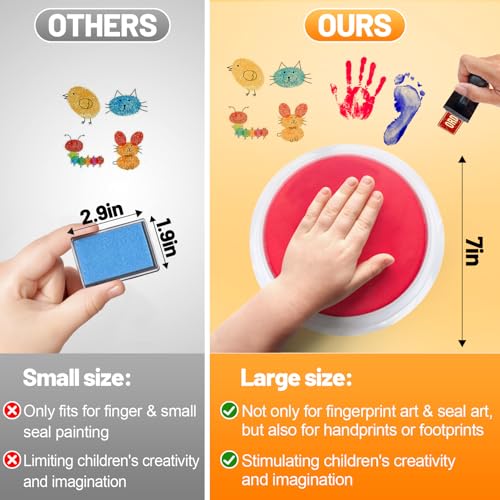 Big Gun 7" Large Ink Pads for Kids - Handprint Footprint Size Rainbow Stamps Pad, Safe & Washable Ink Pad for Fingerprint Painting Card Making Stamp Crafting Paper Wood Fabric Scrapbook Kids Birthday Gifts - Image 2