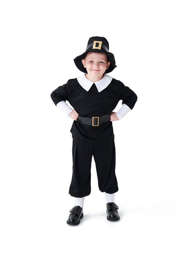 NIBEMINENT Children's colonial farm boy costume, black and white hunter stage play role-playing Halloween costume - Image 1