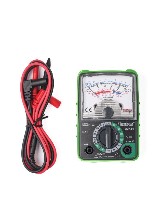 Terminator Analogue Multimeter Pocket Size, AC/DC Voltage 500V, DC current 250mA, Resistance, dB Measurement and Battery Test 1.5V and 9V, Green Color Holster - Image 4