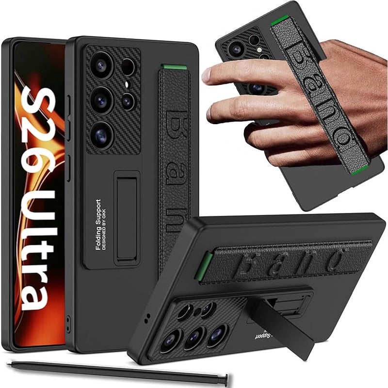 NINKI Handle for Samsung Galaxy S26 Ultra Case with Kickstand & Hand Strap,Shock-Absorption Slim Protector for Galaxy S26 Ultra Phone Case with Finger Loop for Samsung S26 Ultra Cover with Stand Black - Image 1