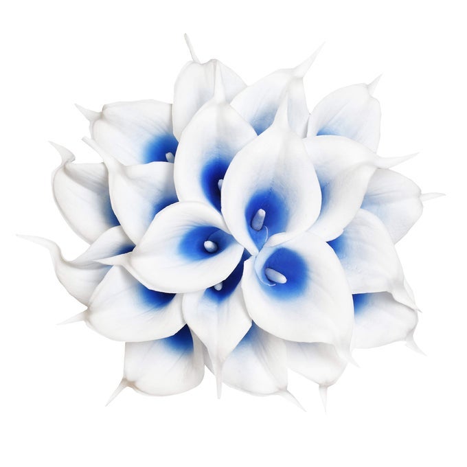 20PCS ARTIFICIAL CALLA LILY FLOWER REAL TOUCH LATEX FLOWERS FOR DIY WEDDING BOUQUET PARTY HOME DECOR BLUE WHITE