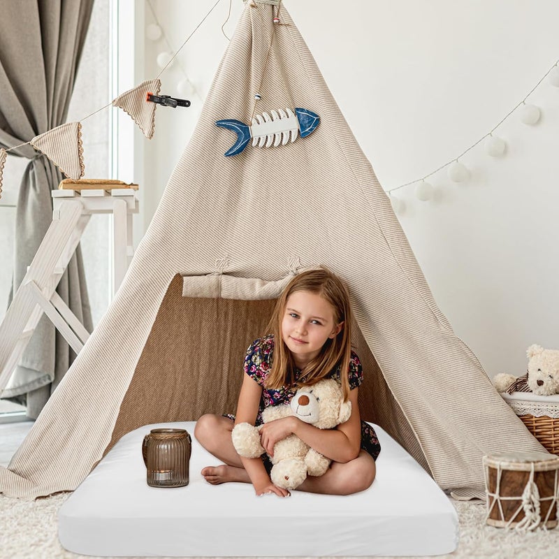 PLULON PLULON Kids Air Mattress with White Fitted Sheets Inflatable Bed 63288 inches Airbed Inflatable Mattress Sheet for Kids Sleepover Tent Slumber Party Camping Sleeping Pad Teepee Tent Air Mattress  - Image 5