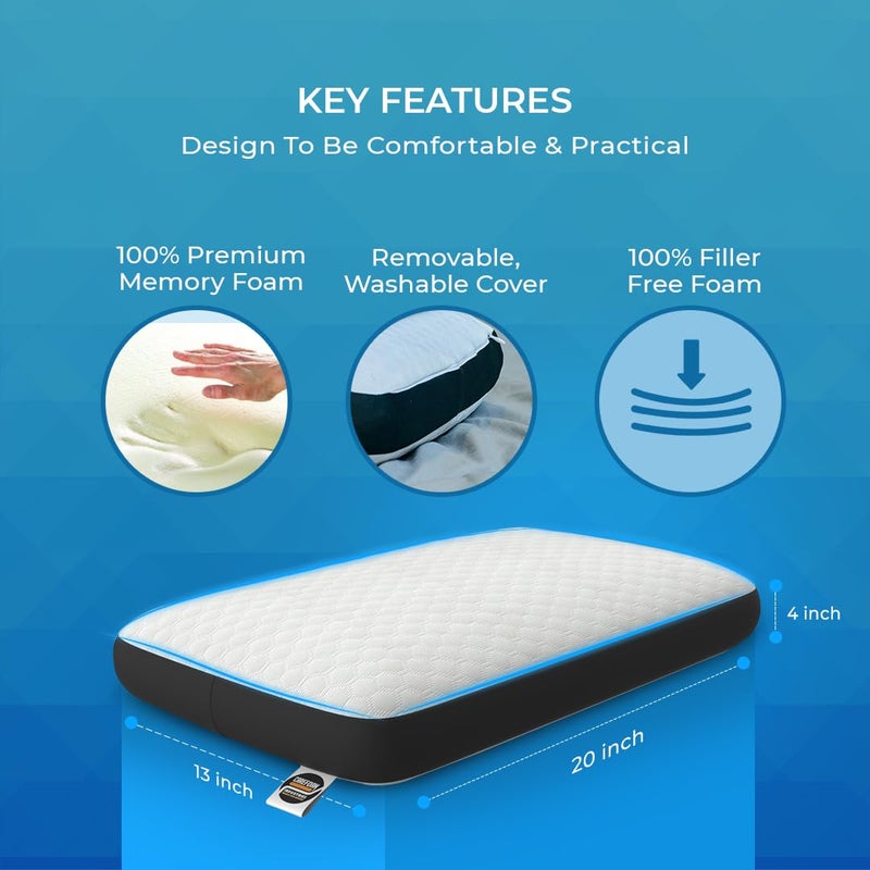 CareFoam وسادة كير فوم الطبية من ميموري فوم لنوم مريح وتخفيف آلام الرقبة والكتف مع غطاء جاكار أبيض قابل للإزالة بسحاب 20 × 13 × 4 بوصة عبوة من 2 - Image 2