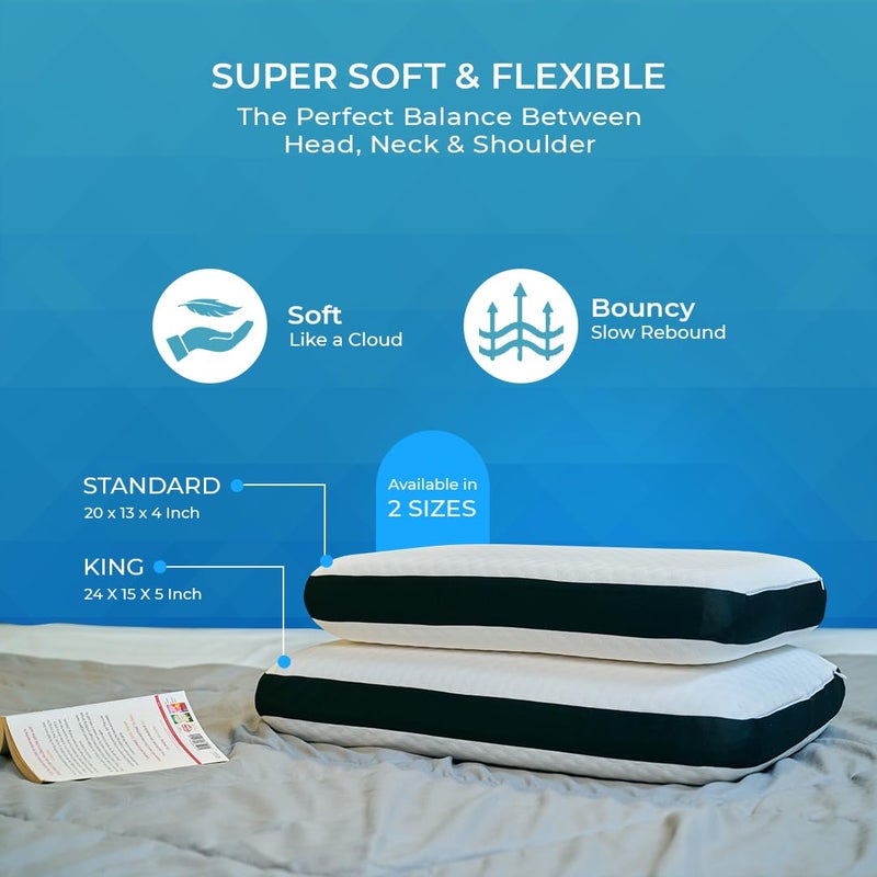 CareFoam وسادة كير فوم الطبية من ميموري فوم لنوم مريح وتخفيف آلام الرقبة والكتف مع غطاء جاكار أبيض قابل للإزالة بسحاب 20 × 13 × 4 بوصة عبوة من 2 - Image 3