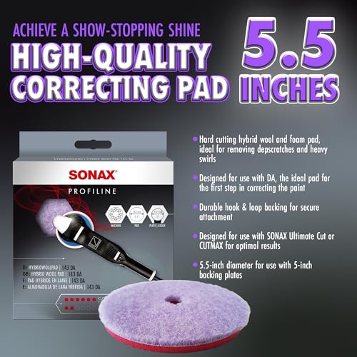 SONAX Hybrid Wool Pad 493800 Heavy Cut Polishing Pad for DualAction Machines Reduces Polishing Time Removes Deep Scratches Matting 85 Wool 15 Polyester Low Heat Generation 143mm - Image 3
