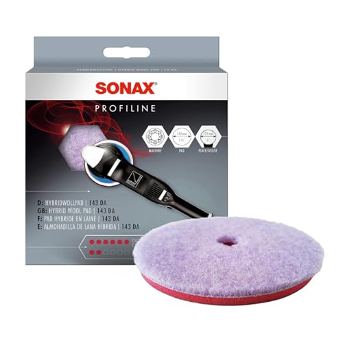 SONAX Hybrid Wool Pad 493800 Heavy Cut Polishing Pad for DualAction Machines Reduces Polishing Time Removes Deep Scratches Matting 85 Wool 15 Polyester Low Heat Generation 143mm - Image 1