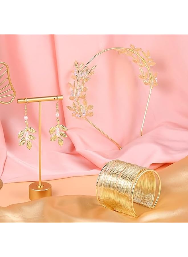 إيروريكس مجموعة إكسسوارات زي الإلهة اليونانية 9 قطع للنساء، عصابة رأس على شكل تاج من أوراق الغار الذهبية، سوار ملفوف على الذراع العلوي، أقراط متدلية من أوراق اللؤلؤ، قلادة، غطاء رأس الزفاف - Image 2