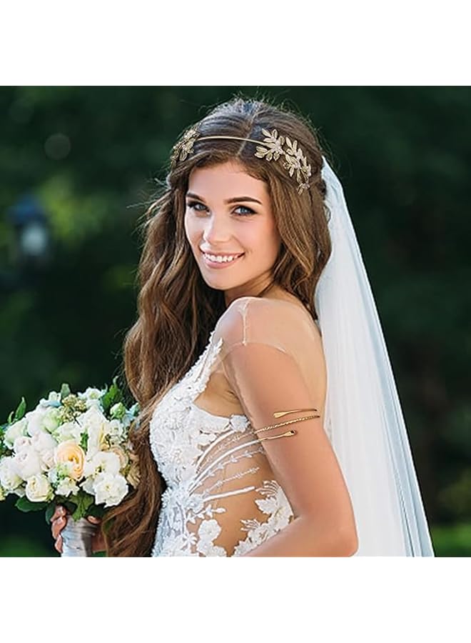 إيروريكس مجموعة إكسسوارات زي الإلهة اليونانية 9 قطع للنساء، عصابة رأس على شكل تاج من أوراق الغار الذهبية، سوار ملفوف على الذراع العلوي، أقراط متدلية من أوراق اللؤلؤ، قلادة، غطاء رأس الزفاف - Image 5